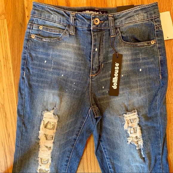 Dollhouse Sequin-Patch Skinny Jeans - Picture 2 of 8